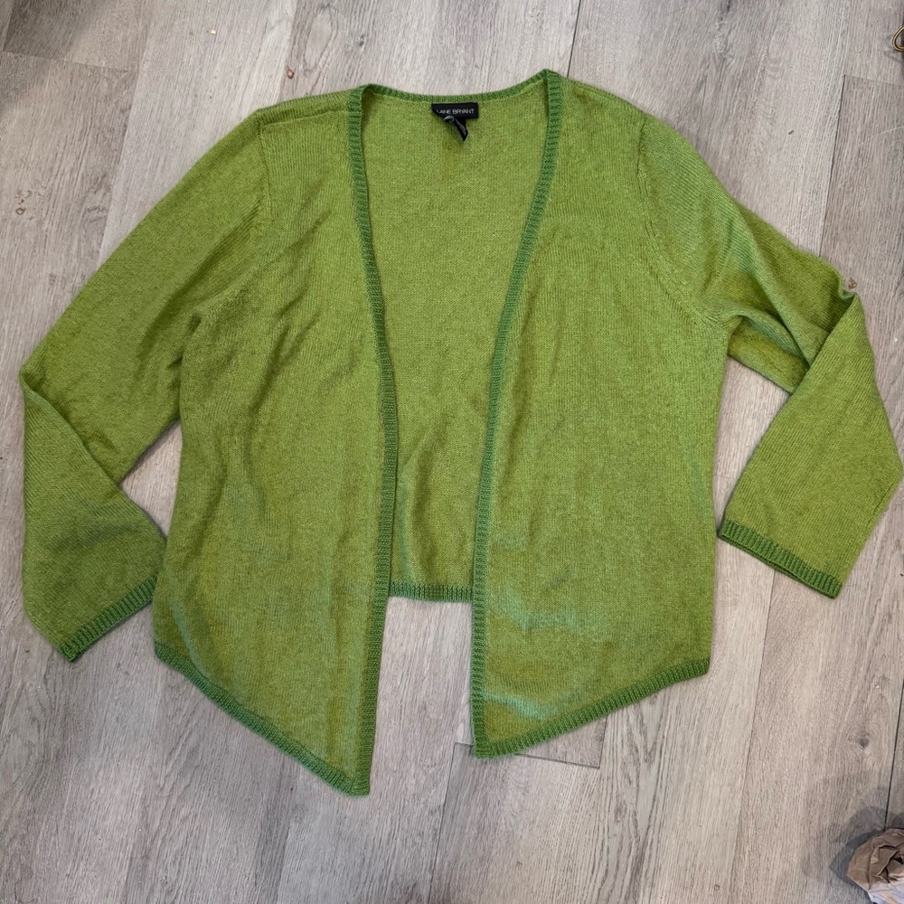 Lane Bryant Women's Open Front Wool Blend Cardigan Chartreuse Green Size 18/20